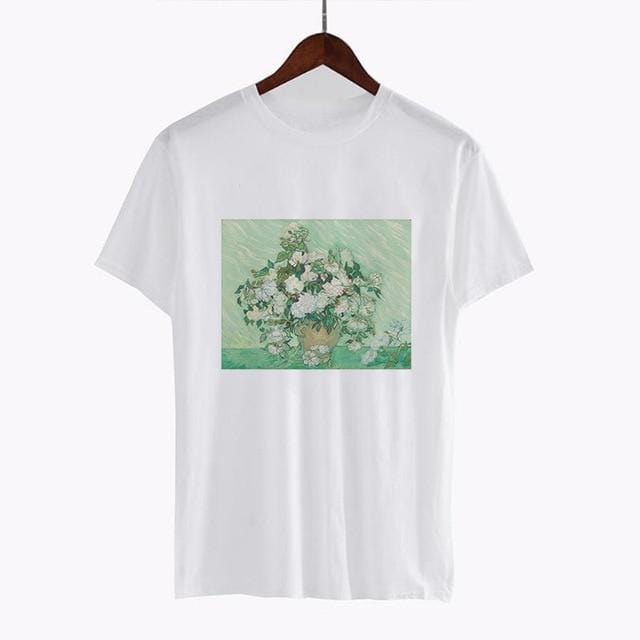 CDJLFH Women Short Sleeve Graphic Tees Tops Vintage T-shirts Vincent van gogh starry night aesthetic White Tshirts Harajuku 2018