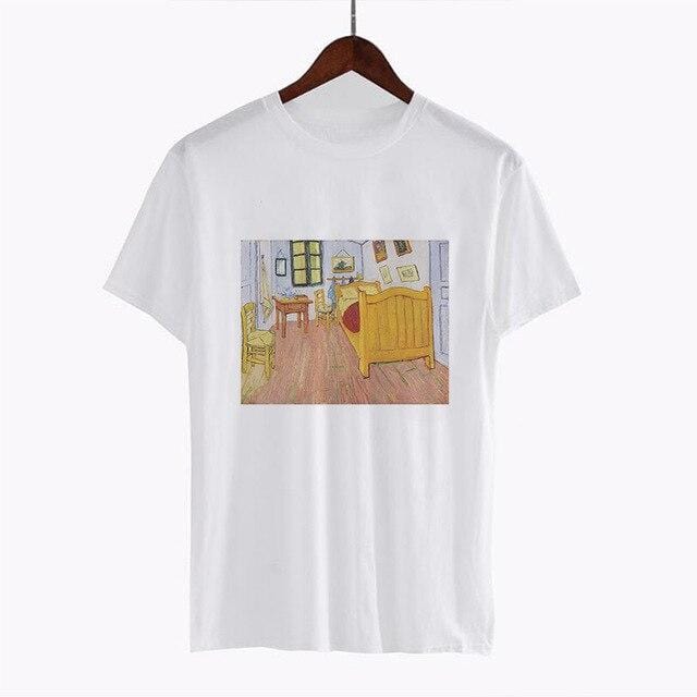 CDJLFH Women Short Sleeve Graphic Tees Tops Vintage T-shirts Vincent van gogh starry night aesthetic White Tshirts Harajuku 2018