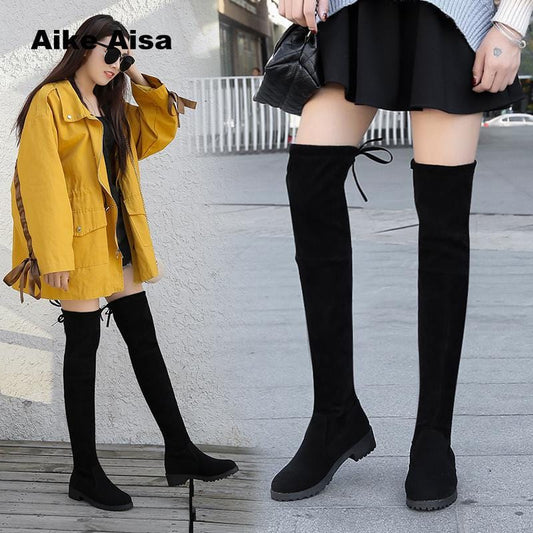 Size 35-41 Winter Over The Knee Boots Women Stretch Fabric Thigh High Sexy Woman Shoes Long Bota Feminina zapatos de mujer-Shoes-Ultrabasic