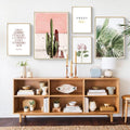 Pink Cactus Green Plant Flower Creative English Canvas Painting Art Abstract Print Poster Picture Wall Nordic Home Decoration