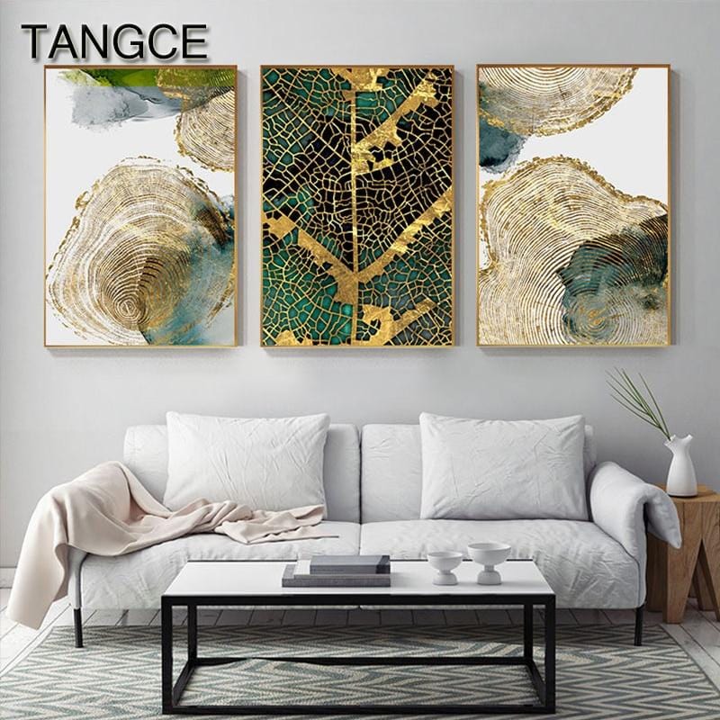 Abstract Golden Leaf Vein Painting Tableaux Big Poster Print HD Wall Art for Living Room Entrance Aisle cuadros Salon decoracion