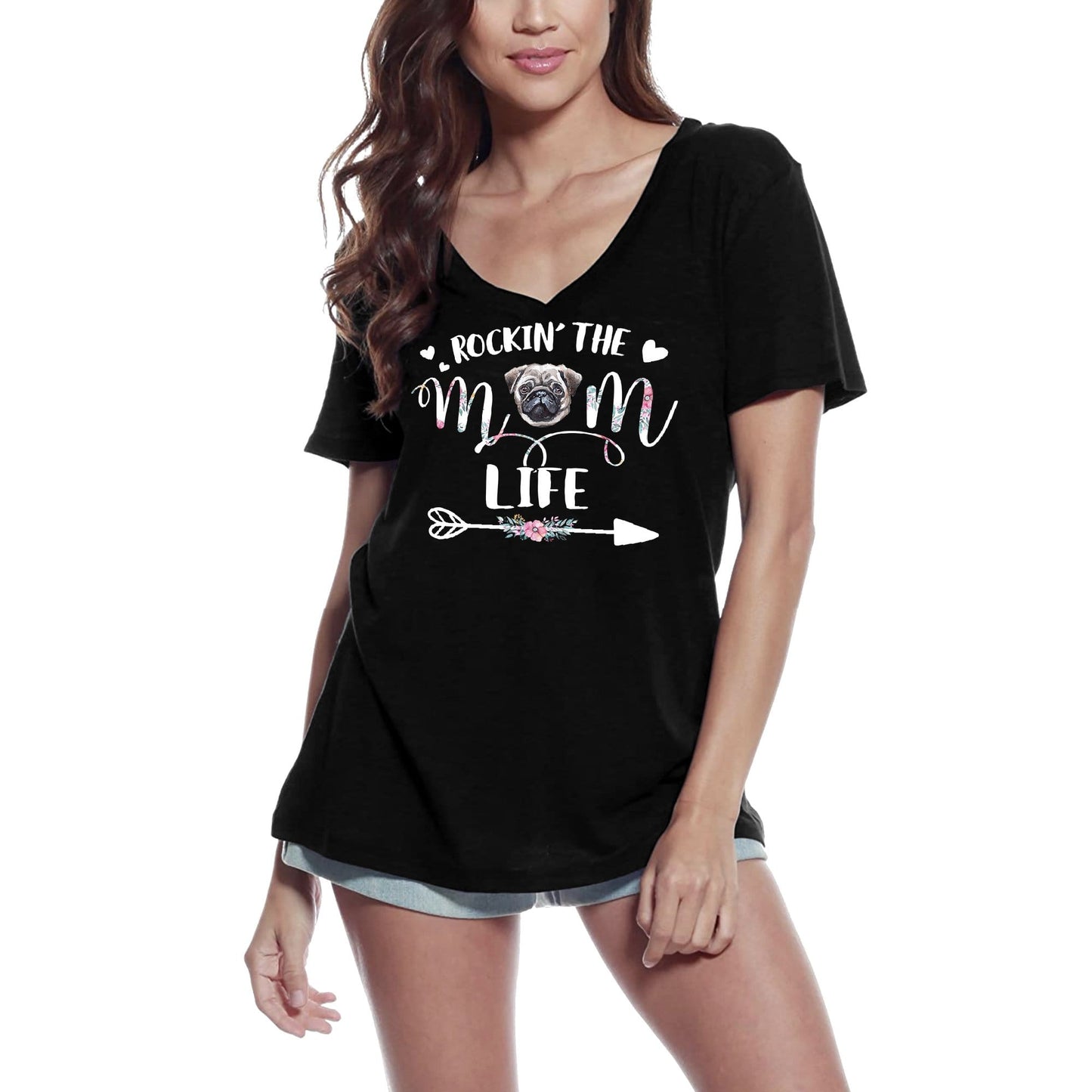 ULTRABASIC Women's T-Shirt Rockin' the Pug Mom Life - Dog Lover Tee Shirt