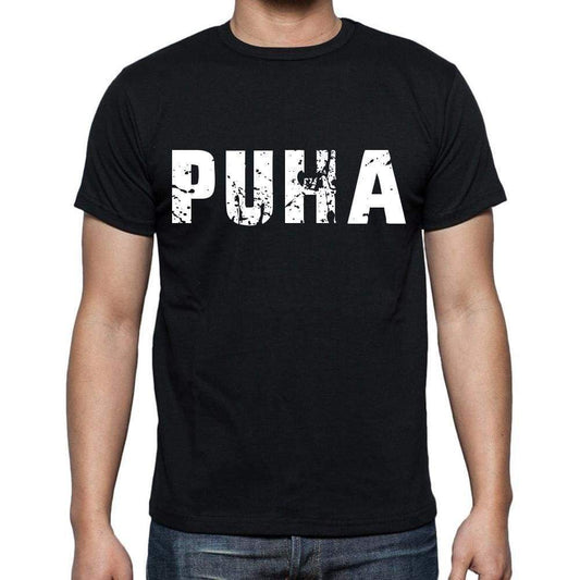 Puha Mens Short Sleeve Round Neck T-Shirt 4 Letters Black - Casual