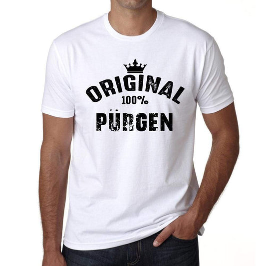 pürgen, 100% German city white, <span>Men's</span> <span>Short Sleeve</span> <span>Round Neck</span> T-shirt 00001 - ULTRABASIC