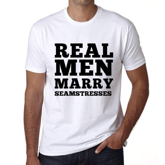 Real Men Marry Seamstresses Mens Short Sleeve Round Neck T-Shirt - White / S - Casual