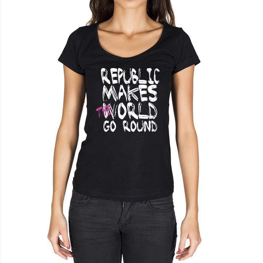 Republic World Goes Arround Womens Short Sleeve Round Neck T-Shirt 00081 - Black / Xs - Casual