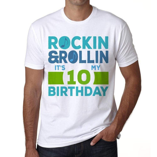 Rockin&rollin 10 White Mens Short Sleeve Round Neck T-Shirt 00339 - White / S - Casual