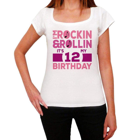 Rockin&rollin 12 White Womens Short Sleeve Round Neck T-Shirt Gift T-Shirt 00343 - White / Xs - Casual