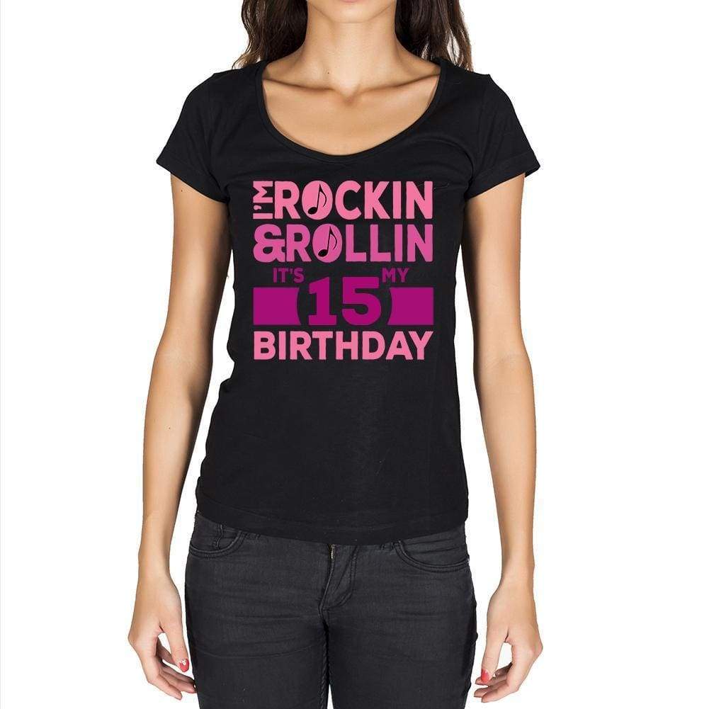 Rockin&rollin 15 Womens Short Sleeve Round Neck T-Shirt 00149 - Black / Xs - Casual