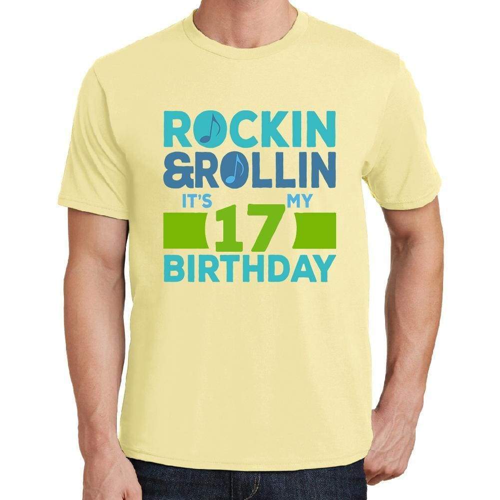 Rockin&rollin 17 Yellow Mens Short Sleeve Round Neck T-Shirt 00278 - Yellow / S - Casual