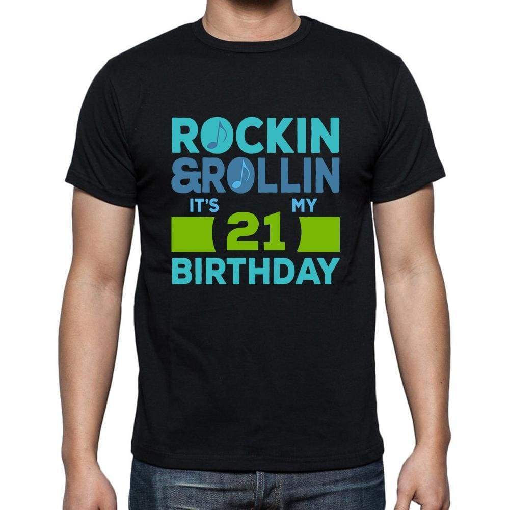 Rockin&rollin 21 Black Mens Short Sleeve Round Neck T-Shirt Gift T-Shirt 00340 - Black / S - Casual