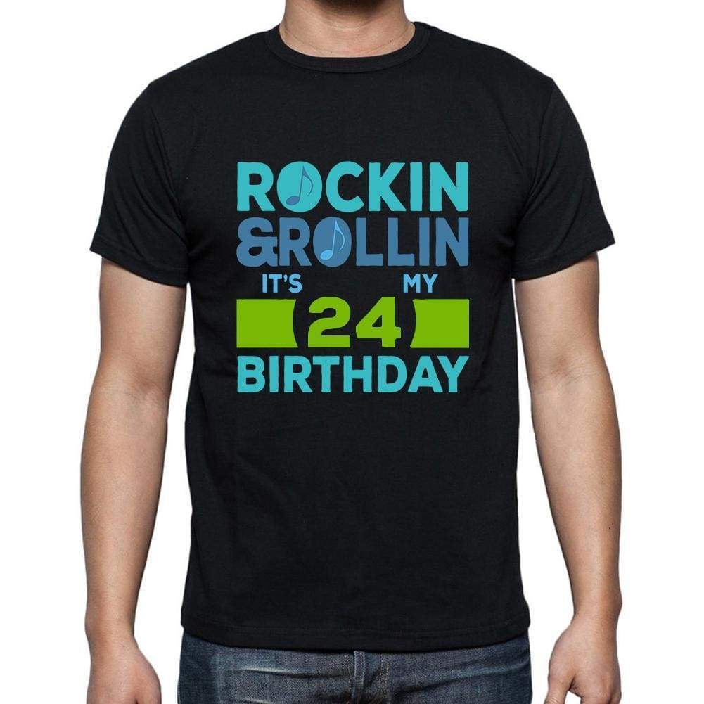 Rockin&rollin 24 Black Mens Short Sleeve Round Neck T-Shirt Gift T-Shirt 00340 - Black / S - Casual