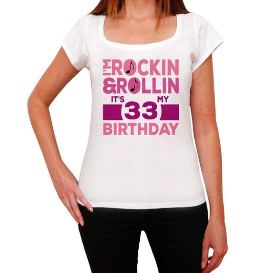 Rockin&rollin 33 White Womens Short Sleeve Round Neck T-Shirt Gift T-Shirt 00343 - White / Xs - Casual