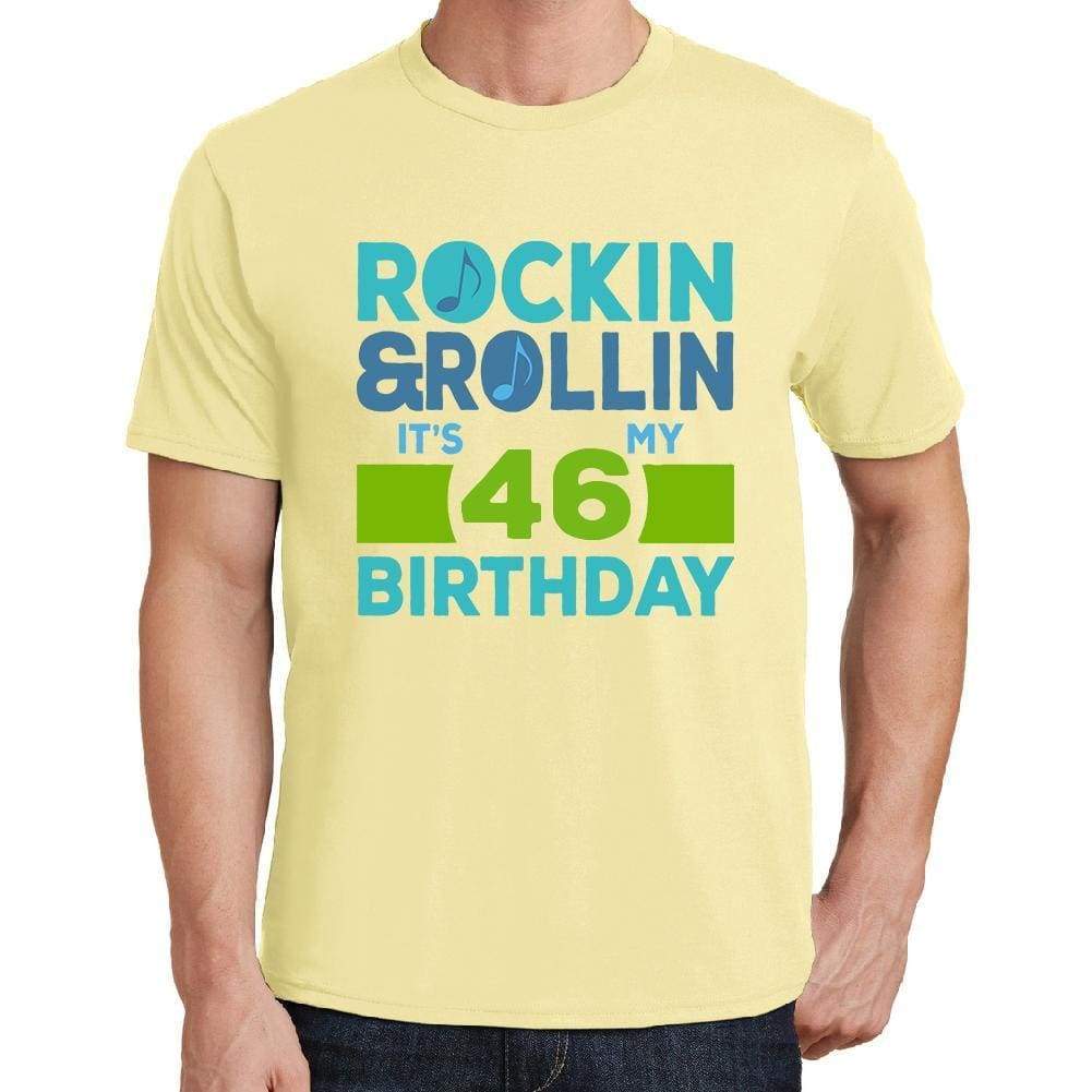 Rockin&rollin 46 Yellow Mens Short Sleeve Round Neck T-Shirt 00278 - Yellow / S - Casual