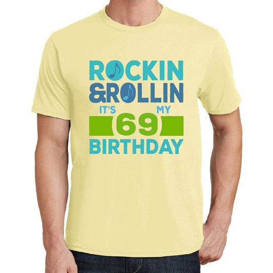 Rockin&rollin 69 Yellow Mens Short Sleeve Round Neck T-Shirt 00278 - Yellow / S - Casual