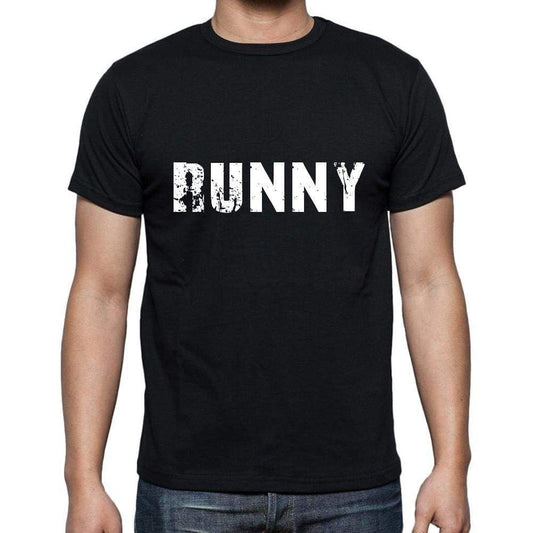 Runny Mens Short Sleeve Round Neck T-Shirt 5 Letters Black Word 00006 - Casual