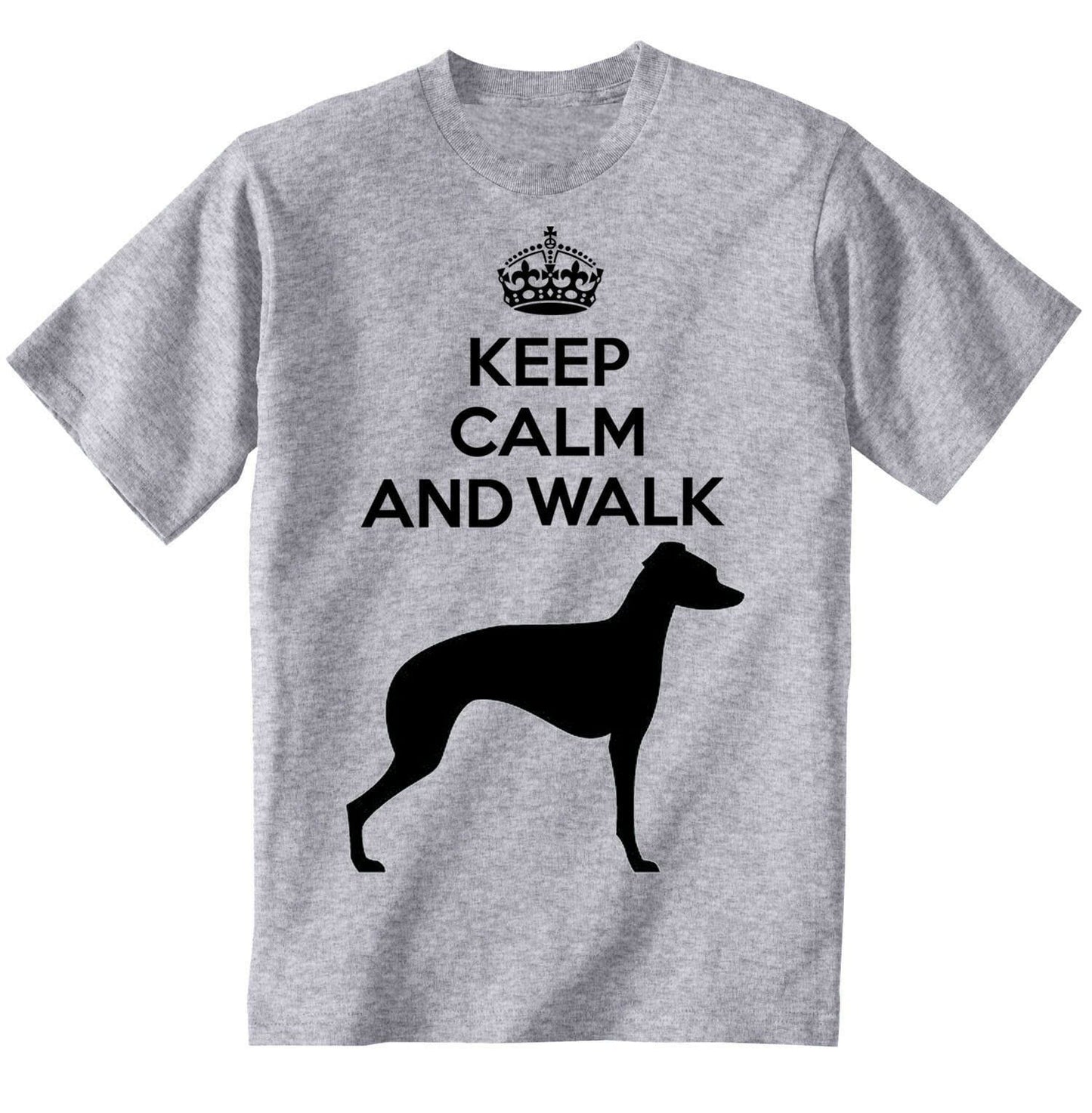 T-Shirt unisexe graphique chien <span>gris</span> italien, gardez votre calme et marchez drôle Tee-shirt pour chien 