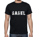 sahel Men's Short Sleeve Round Neck T-shirt , 5 letters Black , word 00006