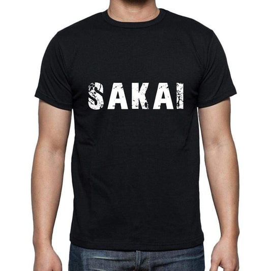 sakai Men's Short Sleeve Round Neck T-shirt , 5 letters Black , word 00006 - Ultrabasic