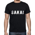 sakai Men's Short Sleeve Round Neck T-shirt , 5 letters Black , word 00006