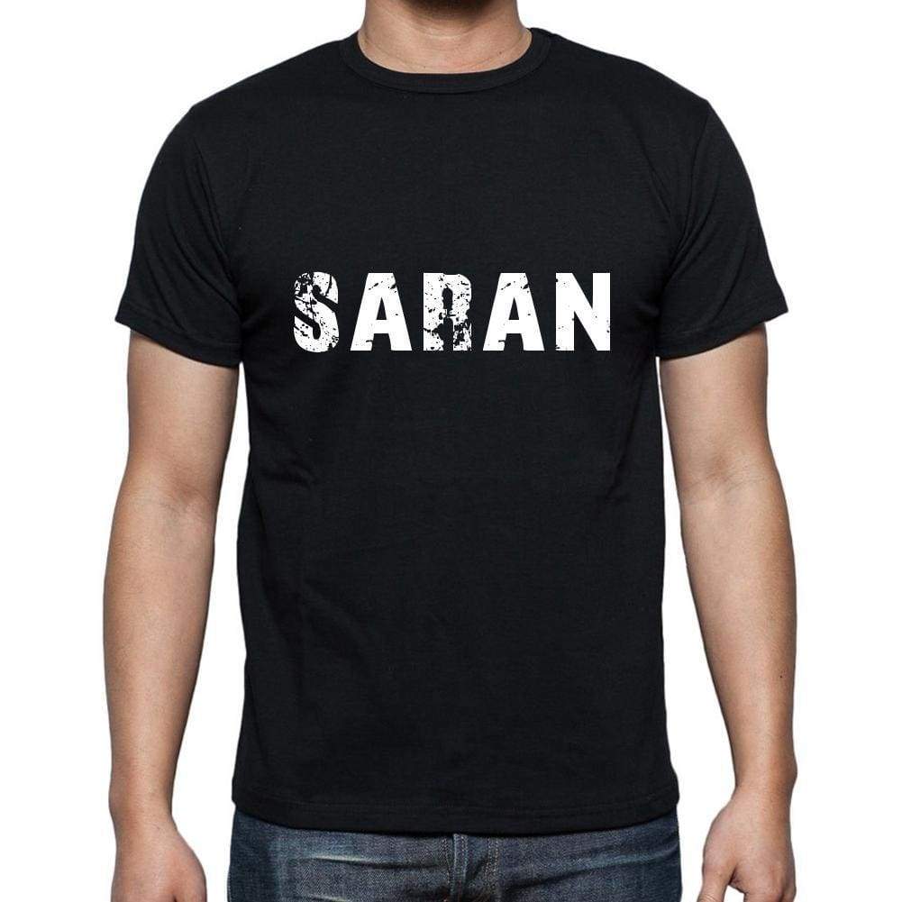 Saran Mens Short Sleeve Round Neck T-Shirt 5 Letters Black Word 00006 - Casual