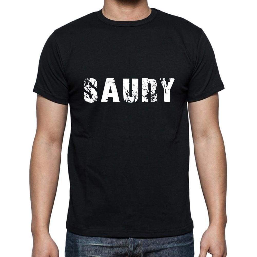 Saury Mens Short Sleeve Round Neck T-Shirt 5 Letters Black Word 00006 - Casual