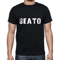 seato Men's Short Sleeve Round Neck T-shirt , 5 letters Black , word 00006