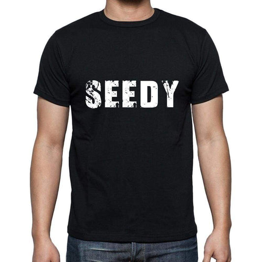 seedy Men's Short Sleeve Round Neck T-shirt , 5 letters Black , word 00006 - Ultrabasic