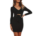 Sexy Women Long Sleeve V-Neck Bandage Tight Mini Dress Fashion Dress