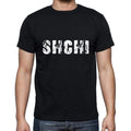 shchi Men's Short Sleeve Round Neck T-shirt , 5 letters Black , word 00006