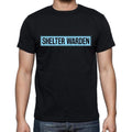 Shelter Warden t shirt, mens t-shirt, occupation, S Size, Black, Cotton
