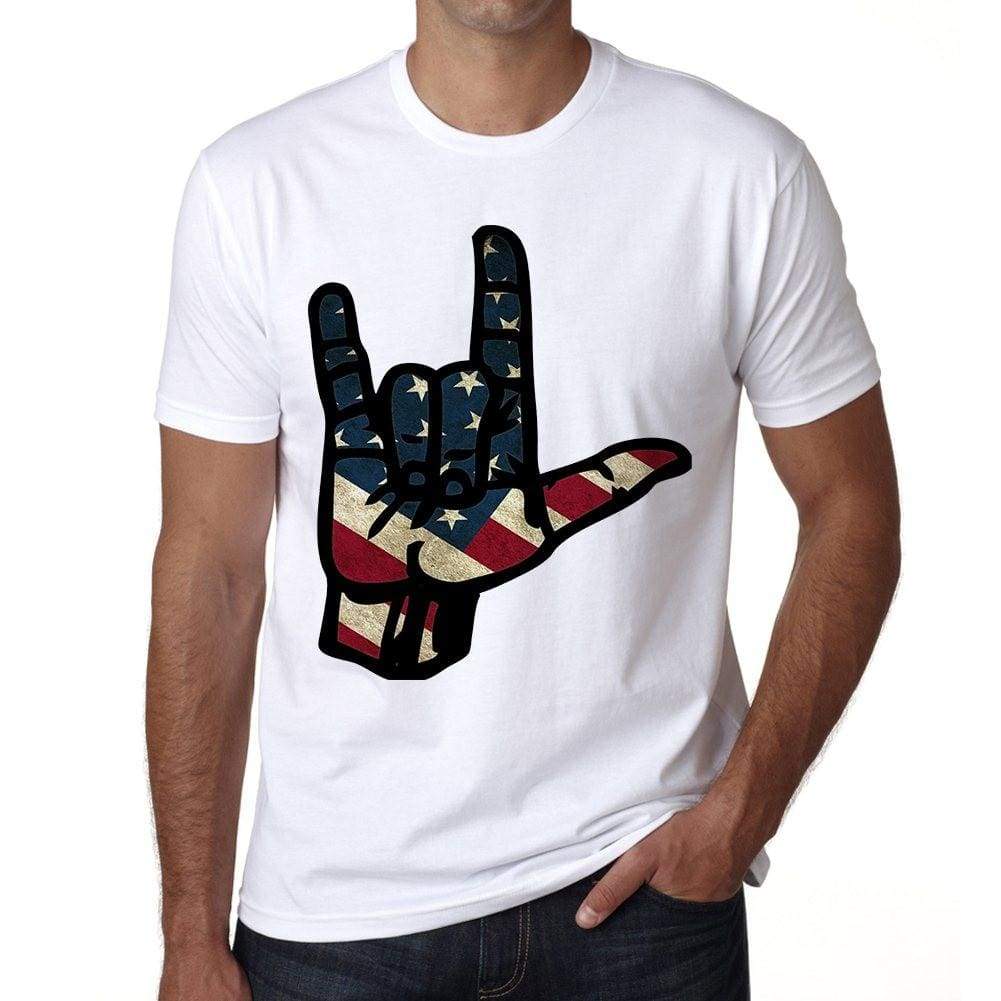Sign Language I Love You Usa Mens Short Sleeve Round Neck T-Shirt