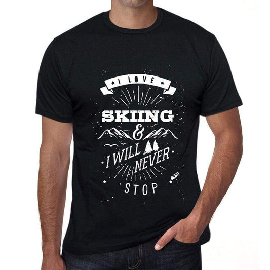 Skiing I Love Extreme Sport Black Mens Short Sleeve Round Neck T-Shirt 00289 - Black / S - Casual