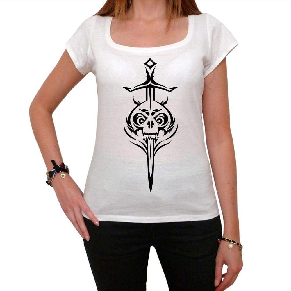 Skull Sword Tribal Tattoo Womens Short Sleeve Scoop Neck Tee 00161
