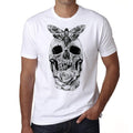 Skull with moth and rose tattoo, Men's White tee, 100% Cotton 00162
