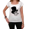 Skull with Top Hat And Cigar, White Women's T-shirt, 100% cotton 00188