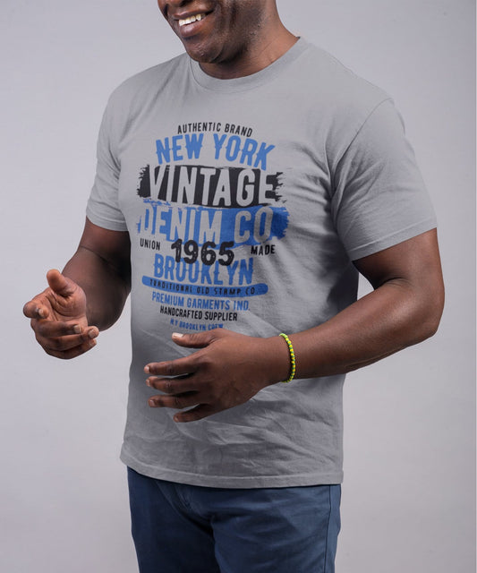 Men's Graphic T-Shirt Vintage Denim Since 1965 Grey Marl