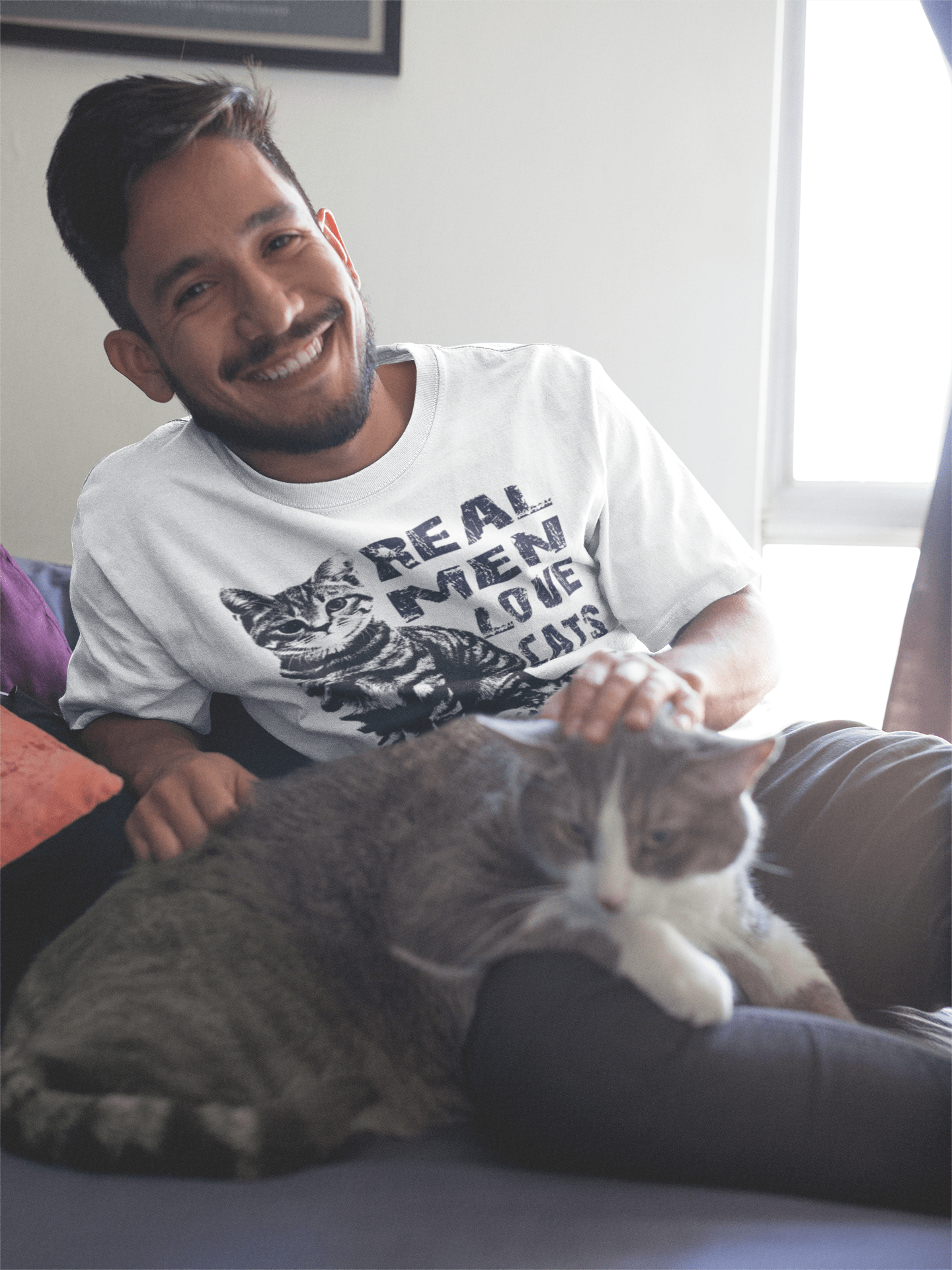 T-shirt Real Men Love Cats 2, t-shirt pour hommes, blanc, 100% coton, col rond, 00186