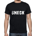 sneck Men's Short Sleeve Round Neck T-shirt , 5 letters Black , word 00006