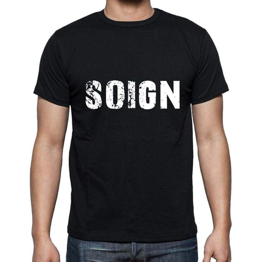 Soign Mens Short Sleeve Round Neck T-Shirt 5 Letters Black Word 00006 - Casual