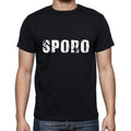sporo Men's Short Sleeve Round Neck T-shirt , 5 letters Black , word 00006