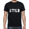 stilb Men's Short Sleeve Round Neck T-shirt , 5 letters Black , word 00006
