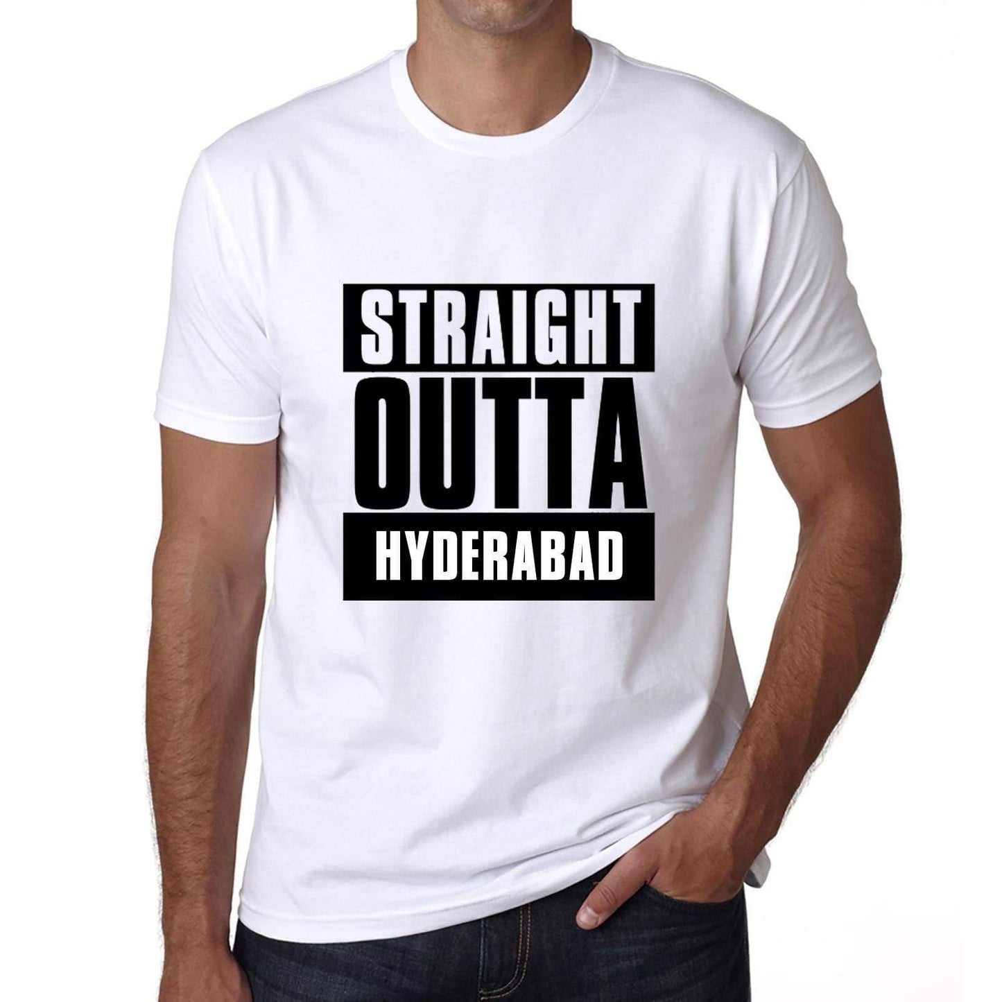 Straight Outta Hyderabad Mens Short Sleeve Round Neck T-Shirt 00027 - White / S - Casual