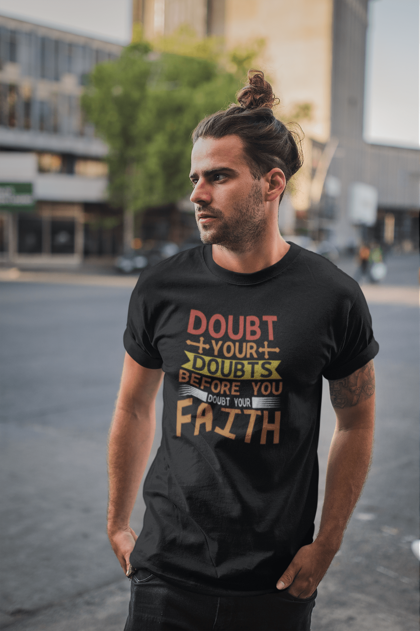 ULTRABASIC Men's T-Shirt Doubt Your Doubts Before Faith - Christian Religious Shirt