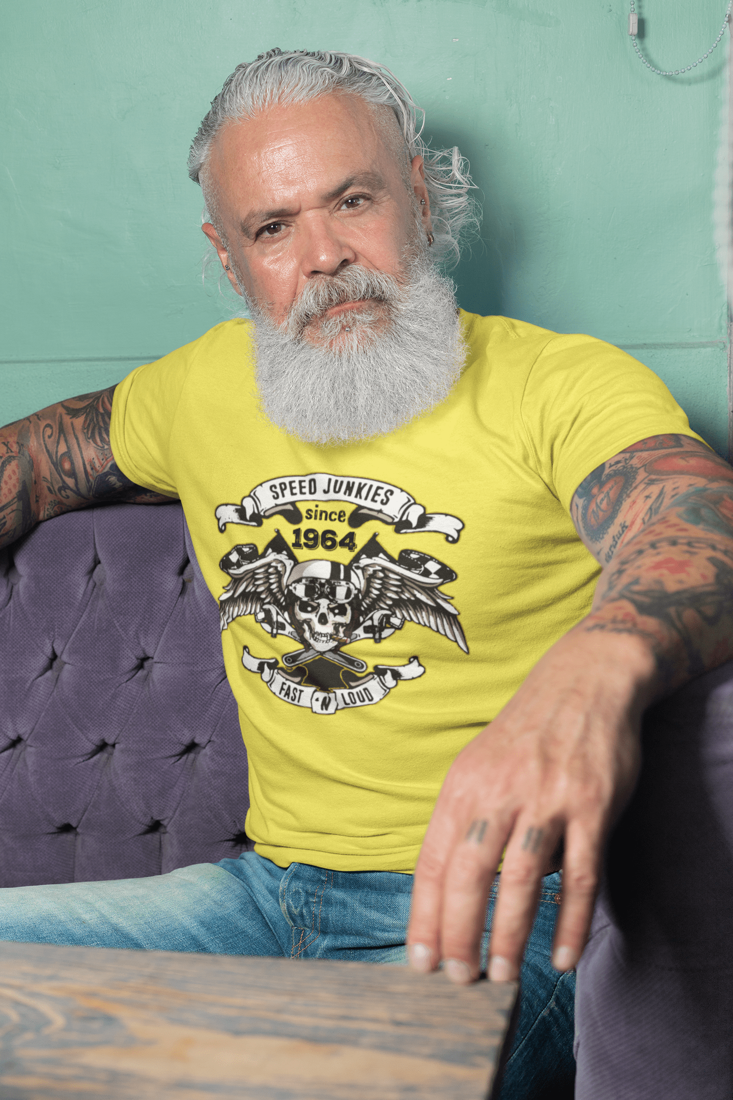 Speed ​​Junkies depuis 1964 T-shirt homme citron cadeau d'anniversaire col rond 00465