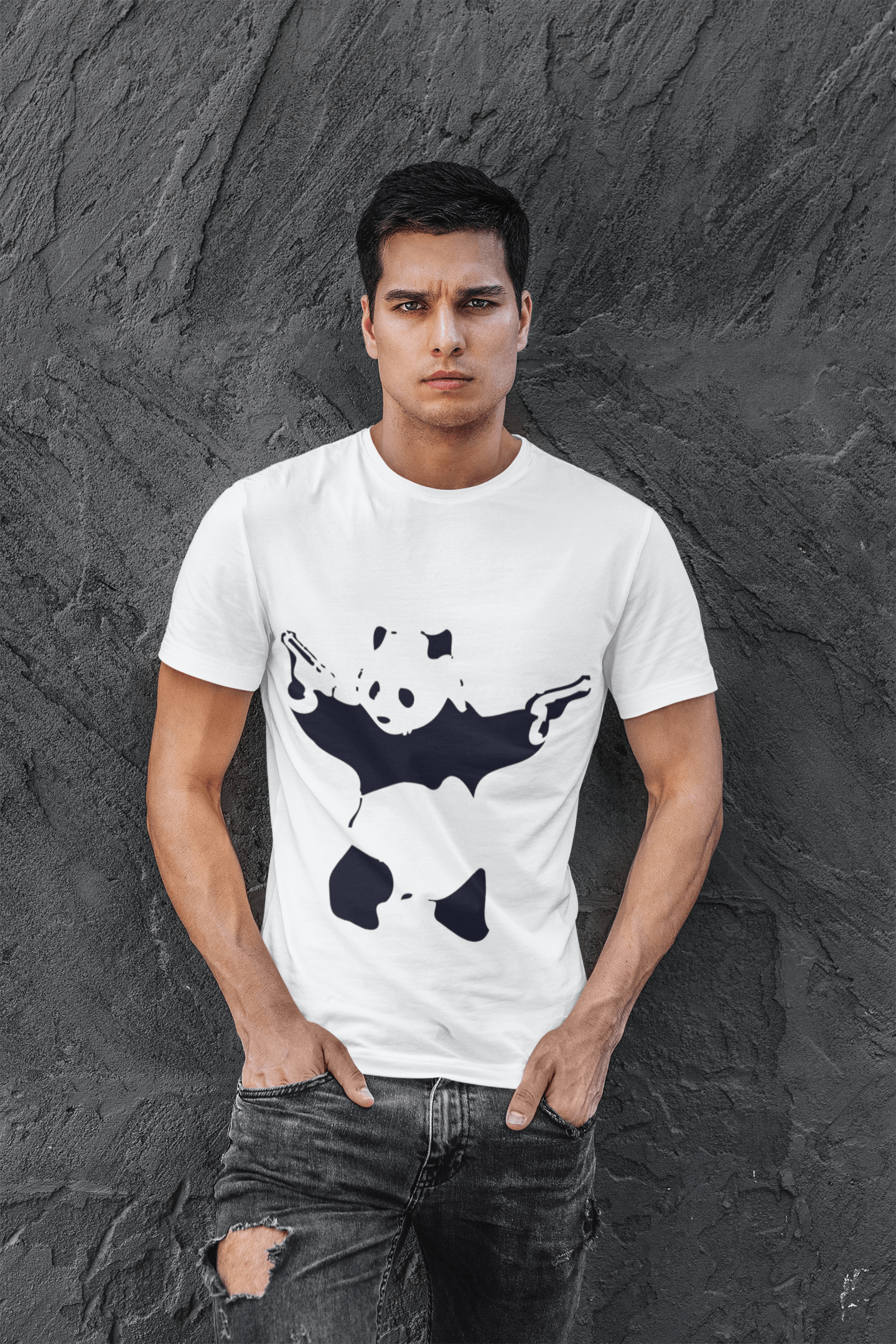 Panda shooting T-shirt Homme, Blanc , 100% Coton Col rond 00164