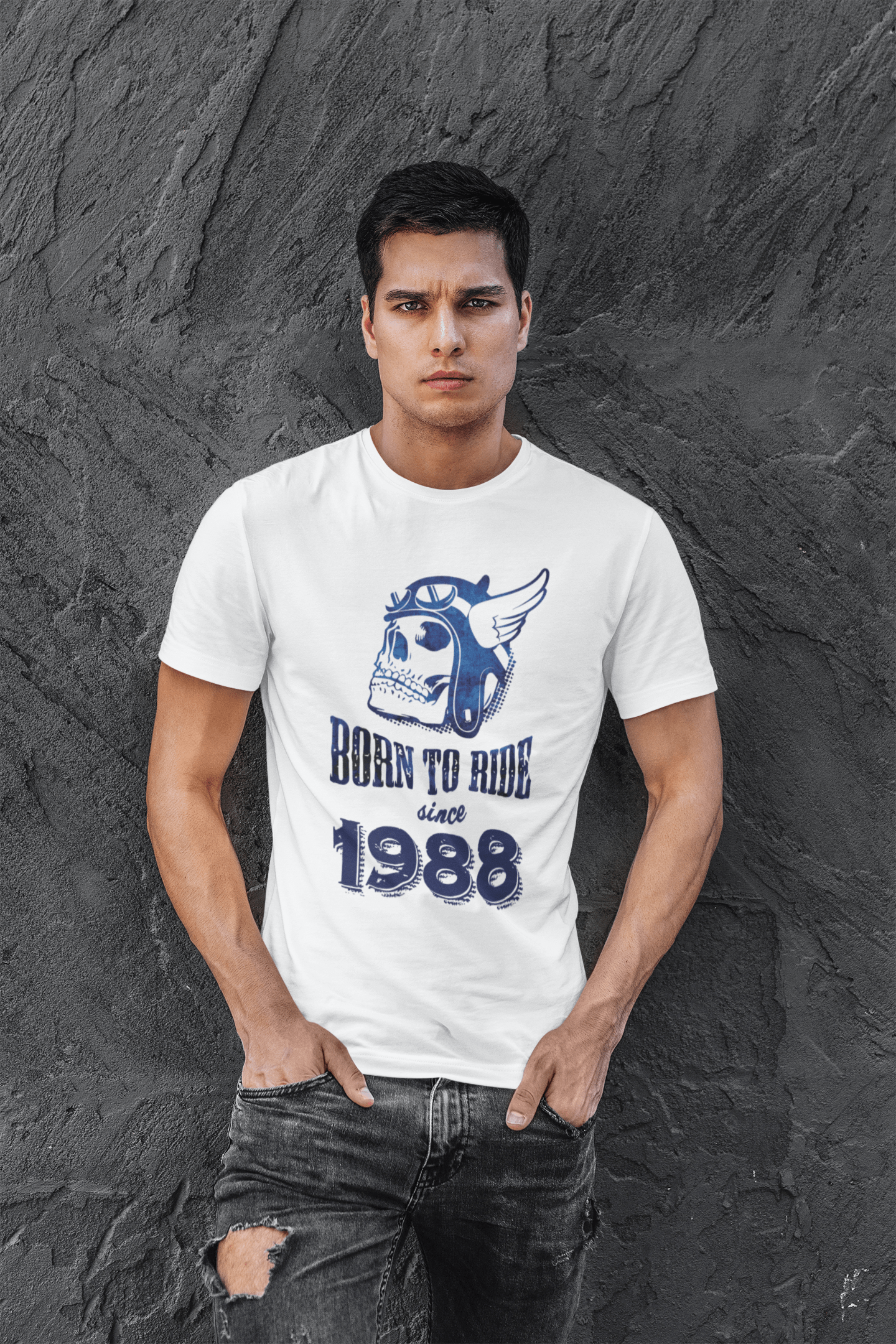 1988, Born to Ride Since 1988 T-shirt Homme Blanc Cadeau d'anniversaire 00494