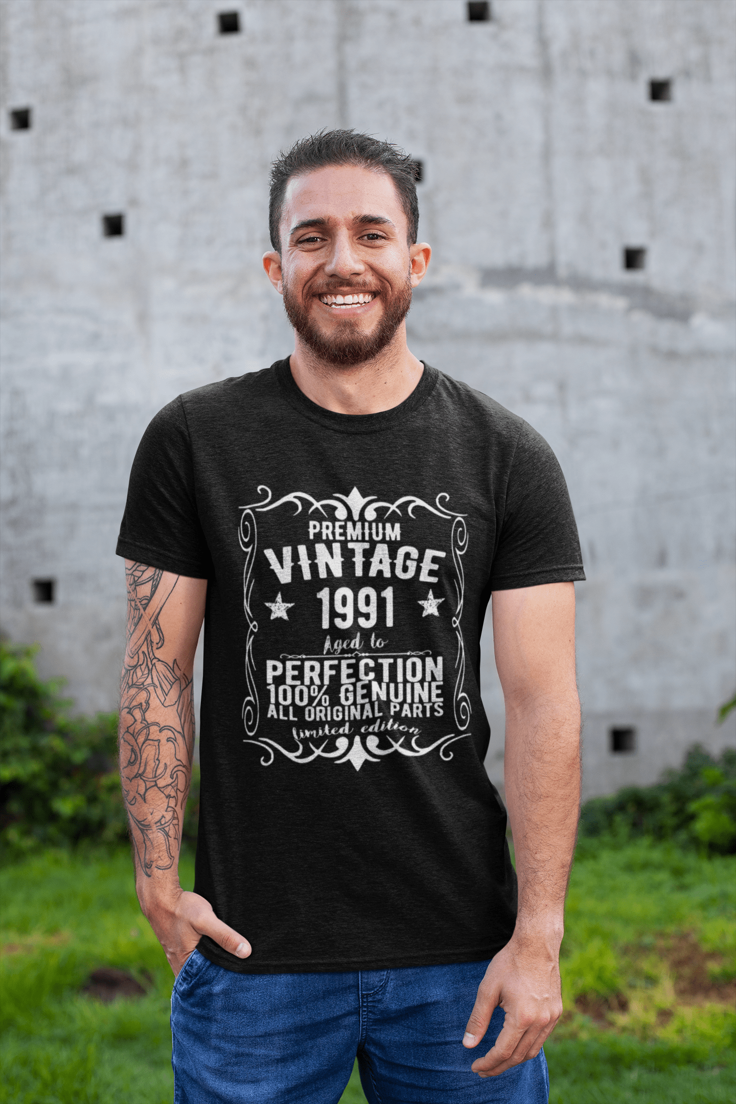 Premium Vintage Year 1991, Black, Men's Short Sleeve Round Neck T-shirt, gift t-shirt 00347