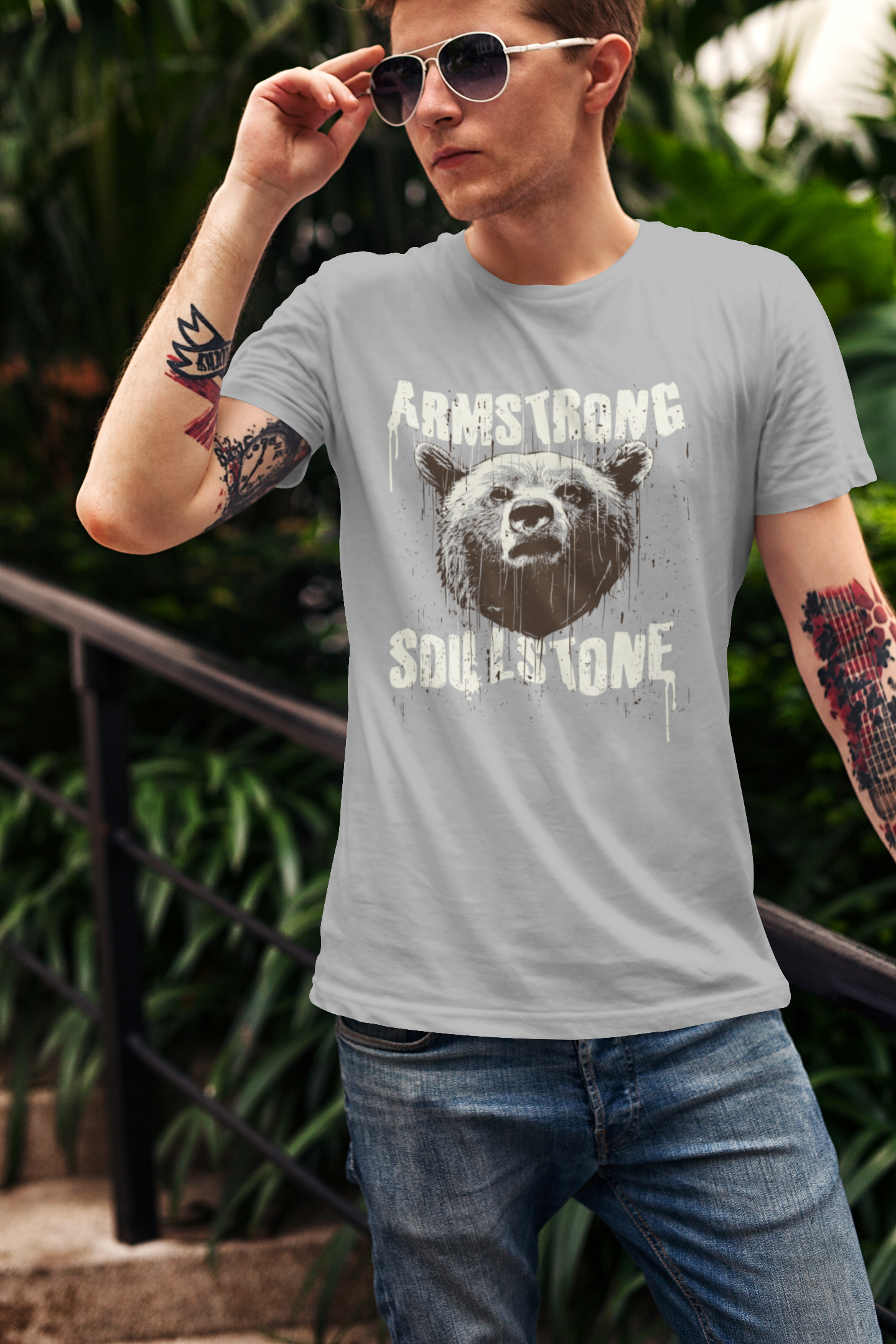 ULTRABASIC Men's Graphic T-Shirt Armstrong Soulstone - Bear Vintage Shirt