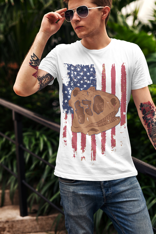 ULTRABASIC Herren-T-Shirt – Patriotisches Hemd mit amerikanischer Flagge – Dinosaurier-Schädel-T-Shirt